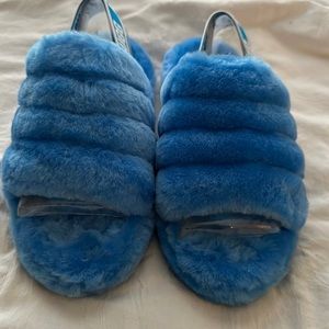 Blue “Fluff Yeah Slides” UGGs